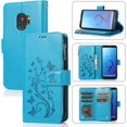 thumbnail image 1 of Wallet Case for Samsung Galaxy S9, Premium PU Leather Magnetic Closure Flower Pattern Handbag Zipper Pocket Case Kickstand Card Holder Slots Shockproof Flip Cover for Galaxy S9 - Blue, 1 of 16