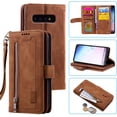 thumbnail image 1 of Wallet Case for Samsung Galaxy S9, Retro 9 Card Holder Slots Zipper Pocket Handbag Case PU Leather Magnetic Closure Kickstand with Wrist Strap TPU Shockproof Flip Case - Wine Red, 1 of 16