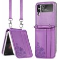thumbnail image 1 of Wallet Case for Samsung Galaxy Z Flip 3 Card Holder, Embossed PU Leather Cover Removable Adjustable Shoulder Neck Strap Lanyard Phone Case for Samsung Galaxy Z Flip 3 Crossbody Purple, 1 of 16