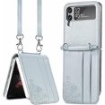 thumbnail image 1 of Wallet Case for Samsung Galaxy Z Flip 3 Card Holder, Embossed PU Leather Cover Removable Adjustable Shoulder Neck Strap Lanyard Phone Case for Samsung Galaxy Z Flip 3 Crossbody Grey, 1 of 16
