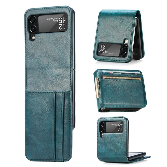 Wallet Case for Samsung Galaxy Z Flip 4 5G with Card Holder, Premium PU Leather Protective Phone Cover Original Touch Case for Samsung Galaxy Z Flip 4 Business Style, Darkgreen