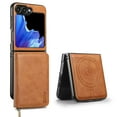 thumbnail image 1 of Wallet Case for Samsung Galaxy Z Flip 4 Compatible with MagSafe for Men Women, Detachable Magnetic Flip Zipper Wallet with RFID Blocking Card Slots Shockproof Rugged Anti-fall Phone Case,Brown, 1 of 10