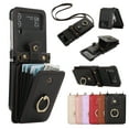 thumbnail image 1 of Wallet Case for Samsung Galaxy Z Flip 4, Kickstand Ring Holder Premium PU Leather Case with Crossbody Strap,Card Holder Slot Money Pocket 360°Rotation Metal Ring Grip Kickstand Cover,Black, 1 of 10