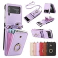 thumbnail image 1 of Wallet Case for Samsung Galaxy Z Flip 4, Kickstand Ring Holder Premium PU Leather Case with Crossbody Strap,Card Holder Slot Money Pocket 360°Rotation Metal Ring Grip Kickstand Cover,Purple, 1 of 10