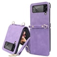 thumbnail image 1 of Wallet Case for Samsung Galaxy Z Flip 4, Pretty Card Package Cover Luxury PU Leather + Hard PC Bumper Ultra-thin Protective with Long Shoulder Strap for Samsung Galaxy Z Flip 4 5G, Purple, 1 of 6