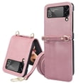 thumbnail image 1 of Wallet Case for Samsung Galaxy Z Flip 4, Pretty Card Package Cover Luxury PU Leather + Hard PC Bumper Ultra-thin Protective with Long Shoulder Strap for Samsung Galaxy Z Flip 4 5G, Pink, 1 of 6