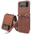thumbnail image 1 of Wallet Case for Samsung Galaxy Z Flip 4, Pretty Card Package Cover Luxury PU Leather + Hard PC Bumper Ultra-thin Protective with Long Shoulder Strap for Samsung Galaxy Z Flip 4 5G, Brown, 1 of 6