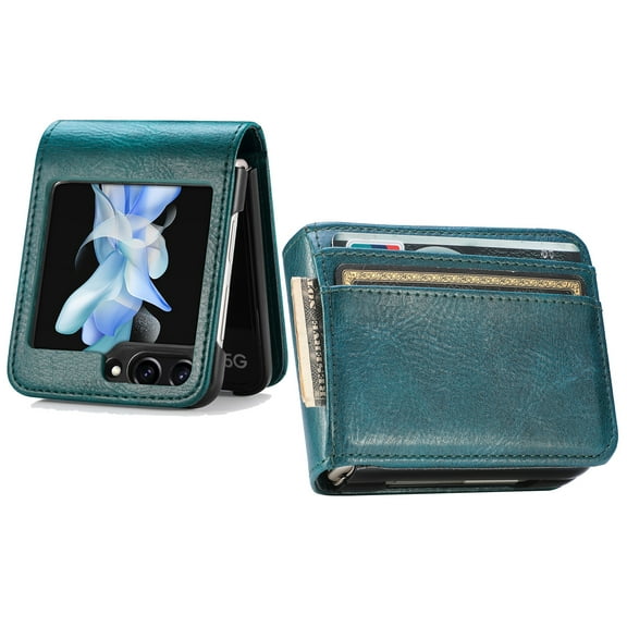 Wallet Case for Samsung Galaxy Z Flip 5 5G with Credit Card Holder, Premium PU Leather Phone Cover Shockproof Protective Case for Samsung Galaxy Z Flip 5 Business Style,
Darkgreen