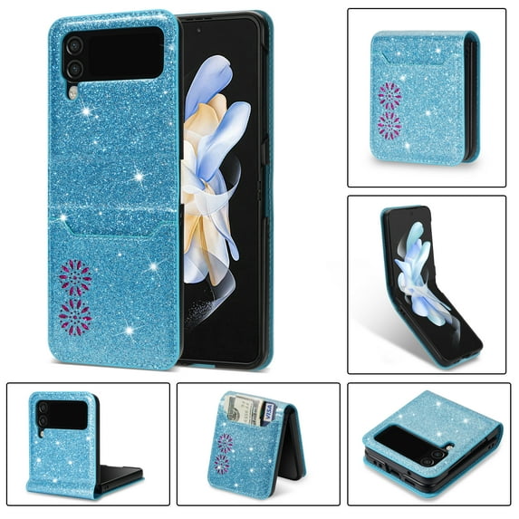Wallet Case for Samsung Galaxy Z Flip 6, Retro Card Holder Slot Bling Glitter Case PU Leather Magnetic Closure Kickstand TPU Shockproof Flip Case For Samsung Galaxy Z Flip 6,Blue