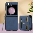 thumbnail image 1 of Wallet Case for Samsung Galaxy Z Flip5 Flexible Clip Card Slots Flip Case with Pen Stylus, Skin-Feel PU Leather Magnetic Snap Shockproof Full Protection Cover, Blue, 1 of 10