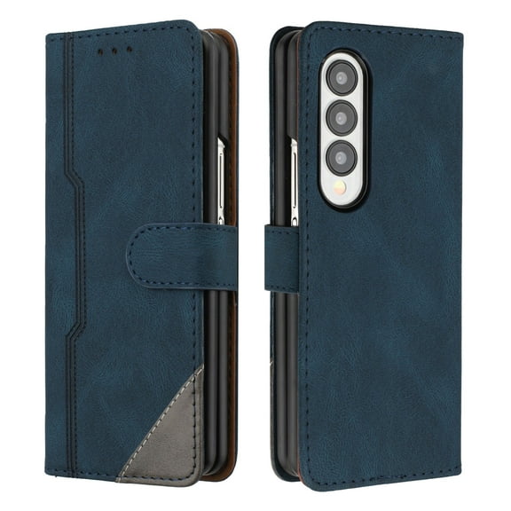 Wallet Case for Samsung Galaxy Z Fold 3 5G, PU Leather Flip Case Card Slots Holder, Anti-falling Anti-fingerprint Classic Book Folding Folio Cover with Wrist Strap for Z Fold 3 5G, Blue