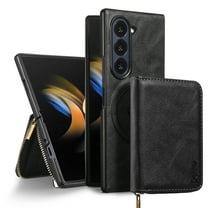 Wallet Case for Samsung Galaxy Z Fold 4 Compatible with MagSafe for Men Women, Detachable Magnetic Flip Zipper Wallet with RFID Blocking Card Slots Shockproof Rugged Anti-fall Phone Case,Black