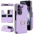 thumbnail image 1 of Wallet Case for Samsung Galaxy Z Fold 4 with Ring Stand, Luxury Soft Rhomboid for Women Men PU Leather Wallet Card Holder Durable Shockproof Protective Cover for Galaxy Z Fold 4, Purple, 1 of 5