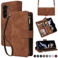 thumbnail image 1 of Wallet Case for Samsung Galaxy Z Fold 5 5G, Premium PU Leather Zipper Flip Folio Wallet Magnetic Snap with Detachable Wrist Strap & Shoulder Strap Built-in Kickstand Protective Case - Brown, 1 of 6