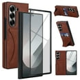 thumbnail image 1 of Wallet Case for Samsung Galaxy Z Fold 5 with Card Slot, Built-in Tempered Glass Screen Protector, PU Leather Kickstand Anti-Slip Shockproof and Drop-Proof Hard Case Cover, Brown, 1 of 6