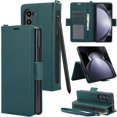 thumbnail image 1 of Wallet Case for Samsung Galaxy Z Fold 5 with [RFID Blocking] Card Holder Kickstand with Lanyard,Magnetic Clasp PU Flip Leather Shockproof Full-body Phone Case for Samsung Galaxy Z Fold 5,Green, 1 of 9