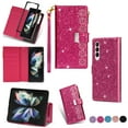 thumbnail image 1 of Wallet Case for Samsung Galaxy Z Fold 5, Retro 9 Card Holder Slots Zipper Pocket Handbag Case PU Leather Magnetic Closure Kickstand with Wrist Strap TPU Shockproof Flip Case,Rose, 1 of 12