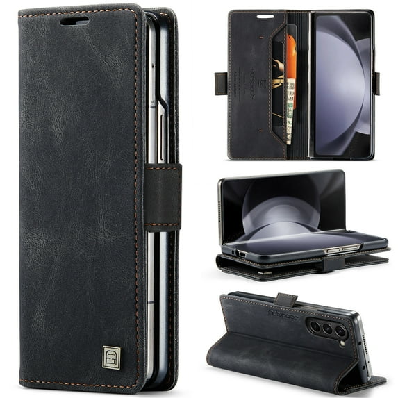 Wallet Case for Samsung Galaxy Z Fold 6 6G, Full Body Protection Vintage PU Leather Card Slots Magnetic Kickstand Classic Business Rugged Phone Case Cover for Samsung Galaxy Z Fold 6, Black