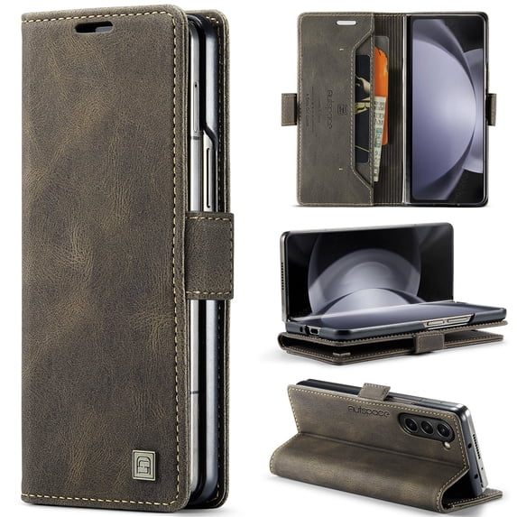 Wallet Case for Samsung Galaxy Z Fold 6, Premium PU Leather Card Slots Holder RFID Blocking Flip Cover with Magnetic Closure Stand Full Protection Shockproof Case for Samsung Galaxy Z Fold 6, Coffee