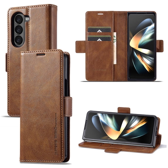 Wallet Case for Samsung Galaxy Z Fold 6, Shockproof PU Leather Magnetic Flip Cover with Card Holder, Stand Feature, Full Body Protection RFID Blocking for Samsung Galaxy Z Fold 6, Brown