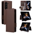 thumbnail image 1 of Wallet Case for Samsung Galaxy Z Fold 6, Soft Silicone Lychee Pattern PU Leather Shockproof Flip Cover with Card Slots Holder Magnetic Clasp Lock Drop Resistant Kickstand Phone Case, Brown, 1 of 9