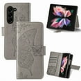 thumbnail image 1 of Wallet Case for Samsung Galaxy Z Fold 6,Women Folio PU Leather Case Wrist Strap Card Slots Holder Purse Embossed Butterfly Flower Stand Magnetic Closure Flip Full-Body Protective Case,Gray, 1 of 16
