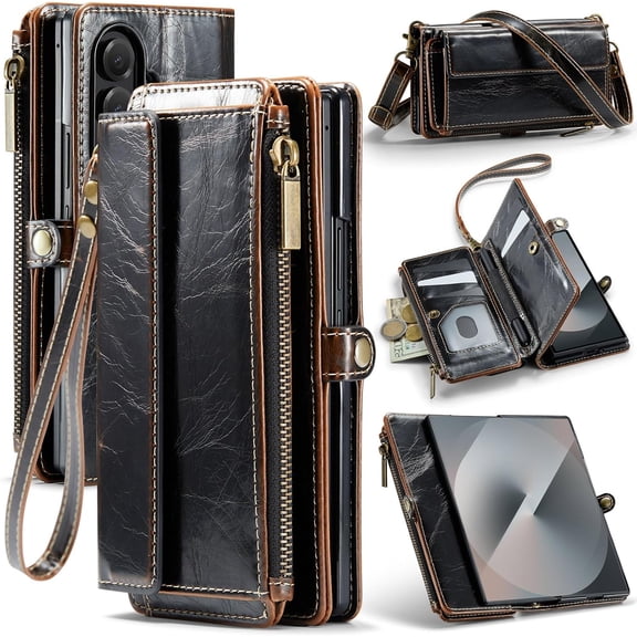 Wallet Case for Samsung Galaxy Z Fold 7,Samsung Fold 7 Phone Case with RFID Blocking Card Holder PU Leather Magnetic Snap Flip Zipper Strap Kickstand Women Men Cover for Galaxy Z Fold7,Coffer