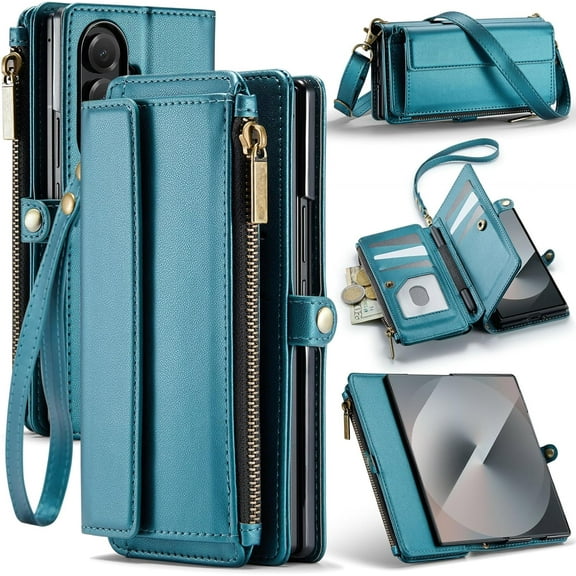 Wallet Case for Samsung Galaxy Z Fold 7,Samsung Fold 7 Phone Case with RFID Blocking Card Holder PU Leather Magnetic Snap Flip Zipper Strap Kickstand Women Men Cover for Galaxy Z Fold7,Green