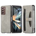 thumbnail image 1 of Wallet Case for Samsung Galaxy Z Fold2 Flexible Clip Card Slots Flip Case with Glass Screen Protective Film Pen Stylus, PU Leather Magnetic Snap Shockproof Full Protection Cover, Gray, 1 of 11