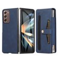 thumbnail image 1 of Wallet Case for Samsung Galaxy Z Fold2 Flexible Clip Card Slots Flip Case with Glass Screen Protective Film Pen Stylus, PU Leather Magnetic Snap Shockproof Full Protection Cover, Blue, 1 of 11