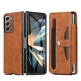 thumbnail image 1 of Wallet Case for Samsung Galaxy Z Fold2 Flexible Clip Card Slots Flip Case with Glass Screen Protective Film Pen Stylus, PU Leather Magnetic Snap Shockproof Full Protection Cover, Brown, 1 of 11