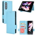 thumbnail image 1 of Wallet Case for Samsung Galaxy Z Fold3, Soft Silicone Lychee Pattern PU Leather Shockproof Flip Cover with Card Slots Holder Magnetic Clasp Lock Drop Resistant Kickstand Phone Case,Cyanblue, 1 of 5