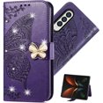 thumbnail image 1 of Wallet Case for Samsung Galaxy Z Fold4,3D Butterfly Pattern PU Leather Case with Magnetic Clasp and Cash Card Slots Holder Holster for Samsung Galaxy Z Fold4 5G, HZD Rhinestone Purple, 1 of 9