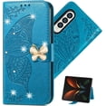 thumbnail image 1 of Wallet Case for Samsung Galaxy Z Fold4,3D Butterfly Pattern PU Leather Case with Magnetic Clasp and Cash Card Slots Holder Holster for Samsung Galaxy Z Fold4 5G, HZD Rhinestone Blue, 1 of 18