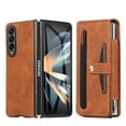 thumbnail image 1 of Wallet Case for Samsung Galaxy Z Fold4 Flexible Clip Card Slots Flip Case with Glass Screen Protective Film Pen Stylus, PU Leather Magnetic Snap Shockproof Full Protection Cover, Brown, 1 of 9