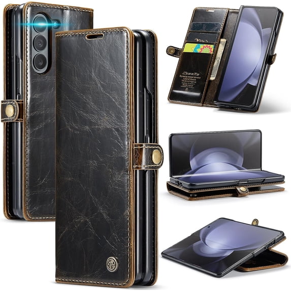 Wallet Case for Samsung Galaxy Z Fold5 2023,Magnetic Protect PU Leather Flip Case with Card Holder Cash Slot RFID Blocking Kickstand Shockproof Protection Case (Brown)