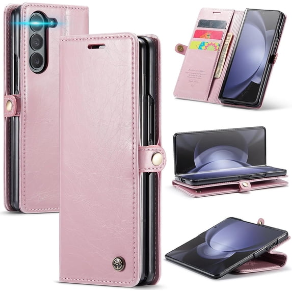 Wallet Case for Samsung Galaxy Z Fold5 2023,Magnetic Protect PU Leather Flip Case with Card Holder Cash Slot RFID Blocking Kickstand Shockproof Protection Case for Samsung Z Fold5 (Pink)