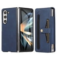 thumbnail image 1 of Wallet Case for Samsung Galaxy Z Fold5 Flexible Clip Card Slots Flip Case with Glass Screen Protective Film Pen Stylus, PU Leather Magnetic Snap Shockproof Full Protection Cover, Blue, 1 of 11