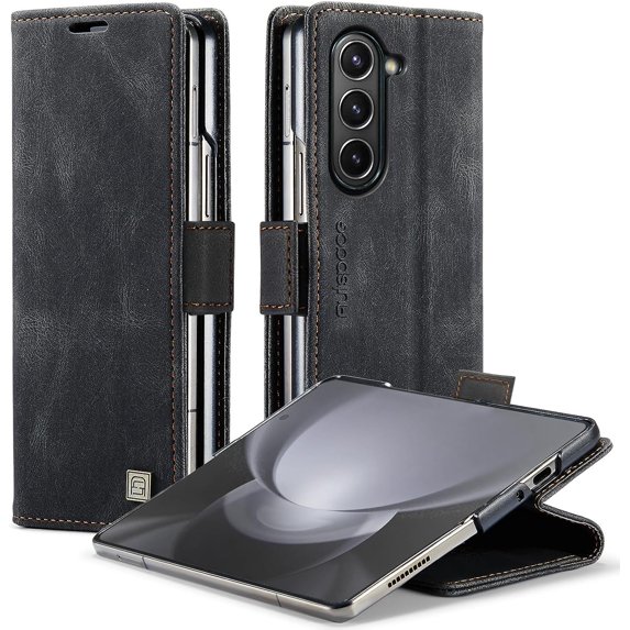 Wallet Case for Samsung Galaxy Z Fold5,Magnetic Protect PU Leather Flip Case with Card Holder Cash Slot RFID Blocking Kickstand Shockproof Protection Case for Samsung Z Fold5 (Black)