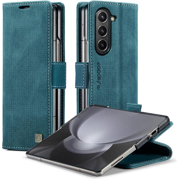 Wallet Case for Samsung Galaxy Z Fold5,Magnetic Protect PU Leather Flip Case with Card Holder Cash Slot RFID Blocking Kickstand Shockproof Protection Case for Samsung Z Fold5 (Teal)