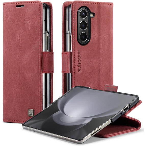 Wallet Case for Samsung Galaxy Z Fold5,Magnetic Protect PU Leather Flip Case with Card Holder Cash Slot RFID Blocking Kickstand Shockproof Protection Case for Samsung Z Fold5 (Red)