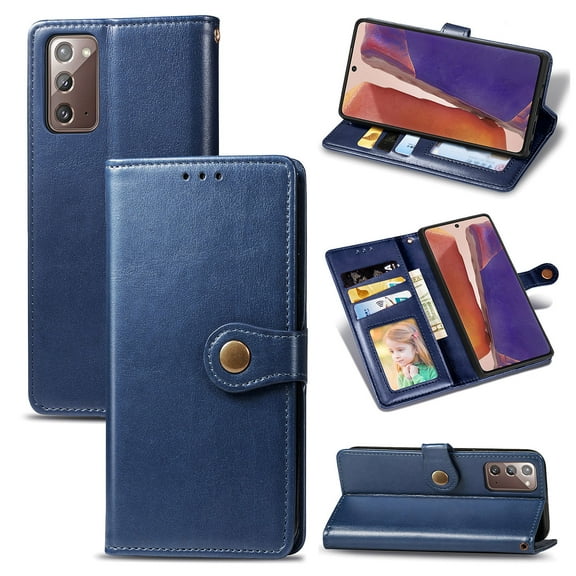 Wallet Case for Samsung Note 20 Magnetic Clasp Folio Kickstand Premium Leather Case with Hand Strap, [RFID Blocking] Credit Card Slots Shockproof TPU Inner Cover for Samsung Galaxy Note 20, Blue