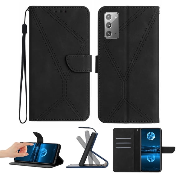 Wallet Case For Samsung Note 20, RFID Blocking Magnetic Flip Case with Card Slots Holder Kickstand Wrist Strap, PU Leather Folio Shockproof Protective Cover For Samsung Galaxy Note 20, Black