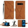 thumbnail image 1 of Wallet Case For Samsung S10 Plus, RFID Blocking Magnetic Flip Case with Card Slots Holder Kickstand Wrist Strap, PU Leather Folio Shockproof Protective Cover For Samsung Galaxy S10 Plus, Brown, 1 of 9
