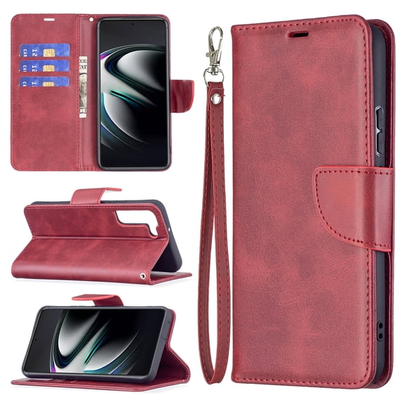 Wallet Case for Samsung S20 FE, Retro Solid Color Premium Leather Credit Card Holder Wallet RFID Blocking Case with Wrist Strap Stand Magnetic Flip Cover for Samsung Galaxy S20 FE, Red