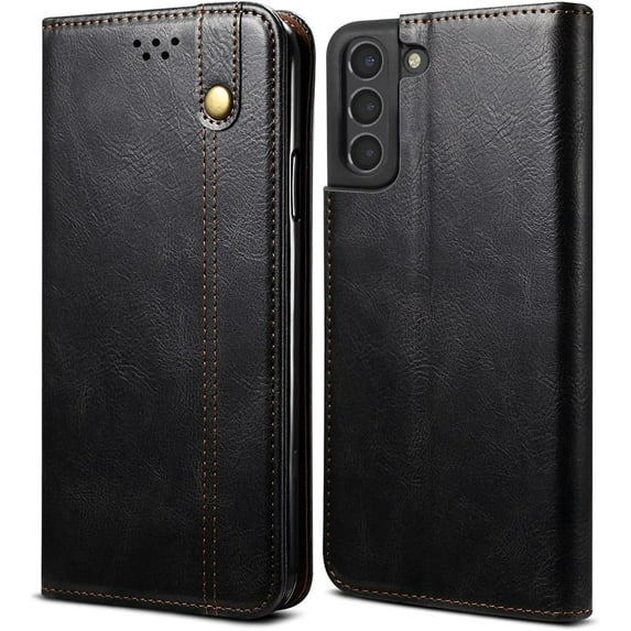 Wallet Case for Samsung S21 FE, Folio Flip PU Leather Magnetic Buckle Slim Back Cover Built-in Card Holder Slot and Stand for Samsung Galaxy S21 Fan Edition (Black)