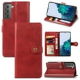 thumbnail image 1 of Wallet Case for Samsung S21 FE Magnetic Clasp Folio Kickstand Premium Leather Case with Hand Strap, [RFID Blocking] Credit Card Slots Shockproof TPU Inner Cover for Samsung Galaxy S21 FE, Red, 1 of 11