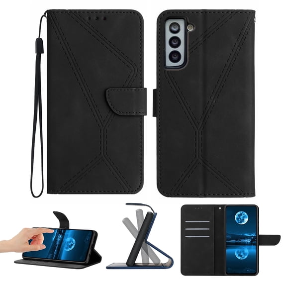 Wallet Case For Samsung S21, RFID Blocking Magnetic Flip Case with Card Slots Holder Kickstand Wrist Strap, PU Leather Folio Shockproof Protective Cover For Samsung Galaxy S21, Black