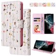 thumbnail image 1 of Wallet Case for Samsung S21 Ultra with RFID Blocking Credit Card Slots Holder, Cute Patterned Gold Brushing Magnetic Flip Kickstand Wrist Strap Cover for Samsung Galaxy S21 Ultra, Dry Flower World, 1 of 8