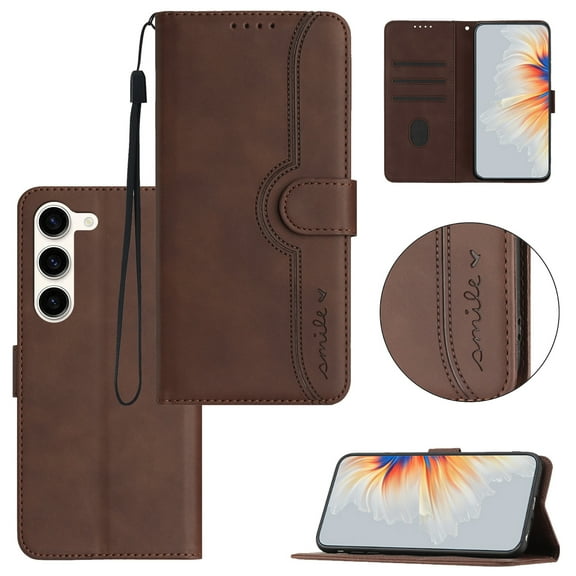 Wallet Case for Samsung S22 Plus, with Card Slots [RFID Blocking],Durable Flip Folio Kickstand Magnetic Closure Leather Wallet Wrist Strap Women Men Case for Samsung Galaxy S22 Plus, Brown